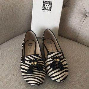 Anne Klein Black/White Fur Loafers - 8